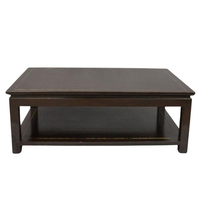 Dark Chocolate Two Tier Coffee Table With Gilt Detail In Good Condition For Sale In Locust Valley, NY