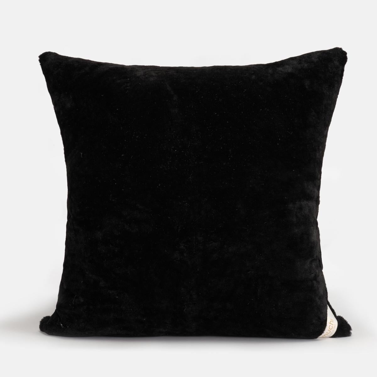 Italian Dark Classic Shearling Natural Fur Pillow Cushion by Muchi Decor For Sale