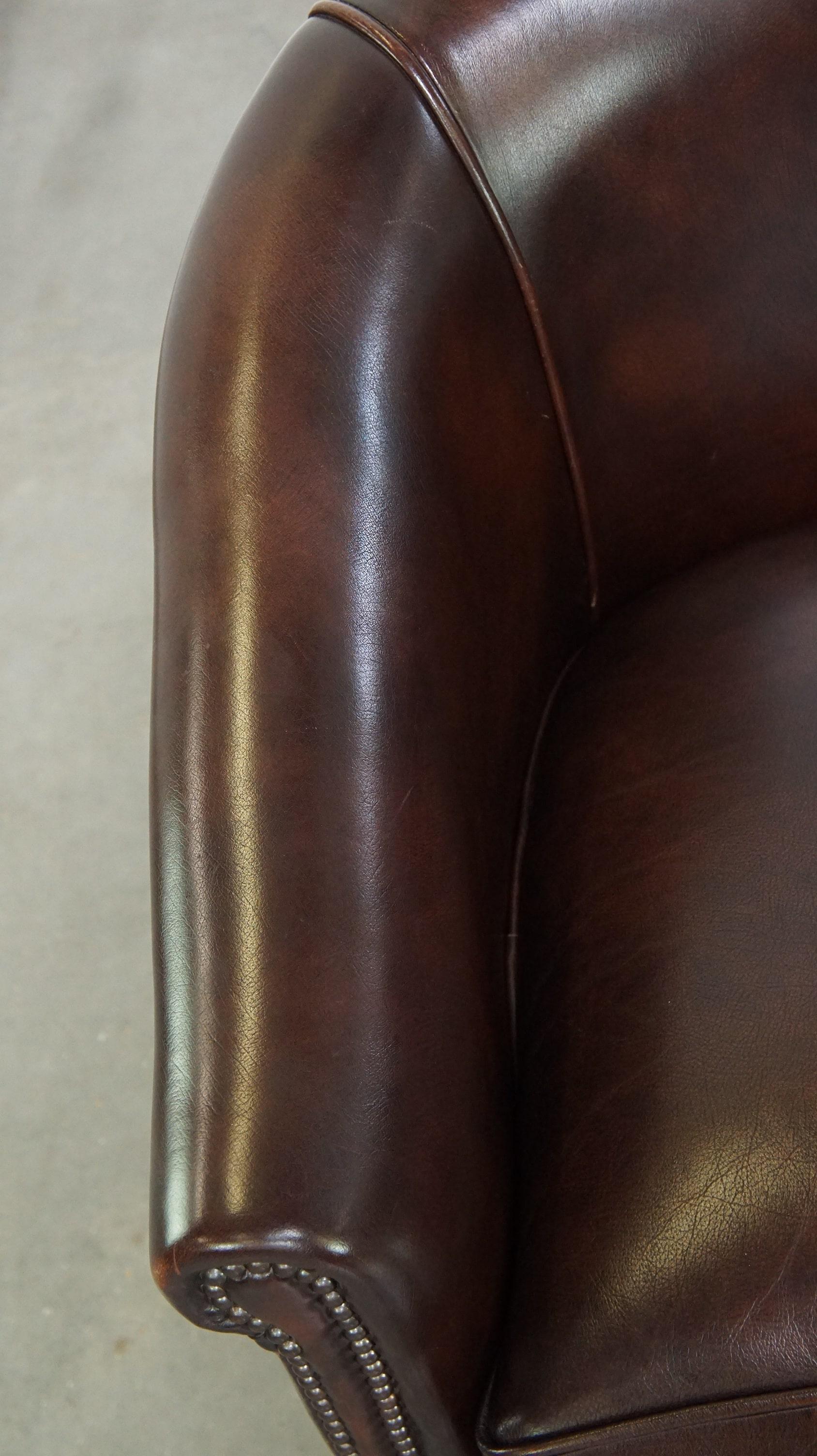 Dark cowhide club chair in English style For Sale 5