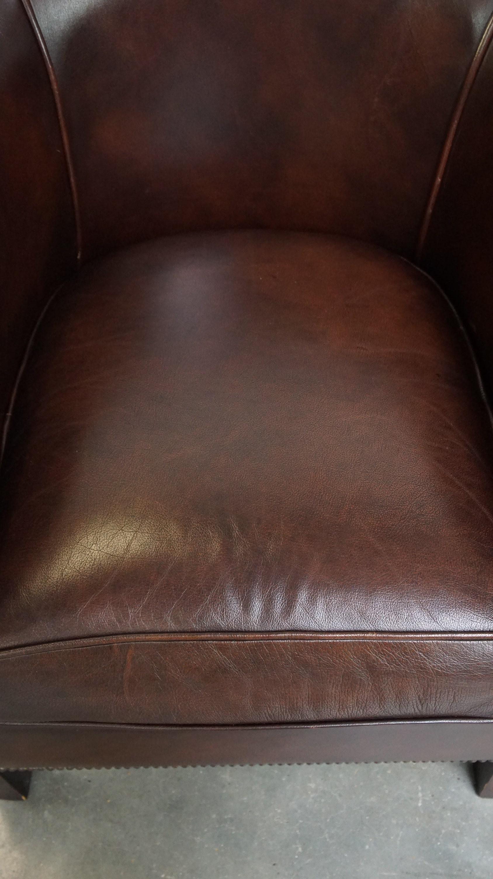 Dark cowhide club chair in English style For Sale 6