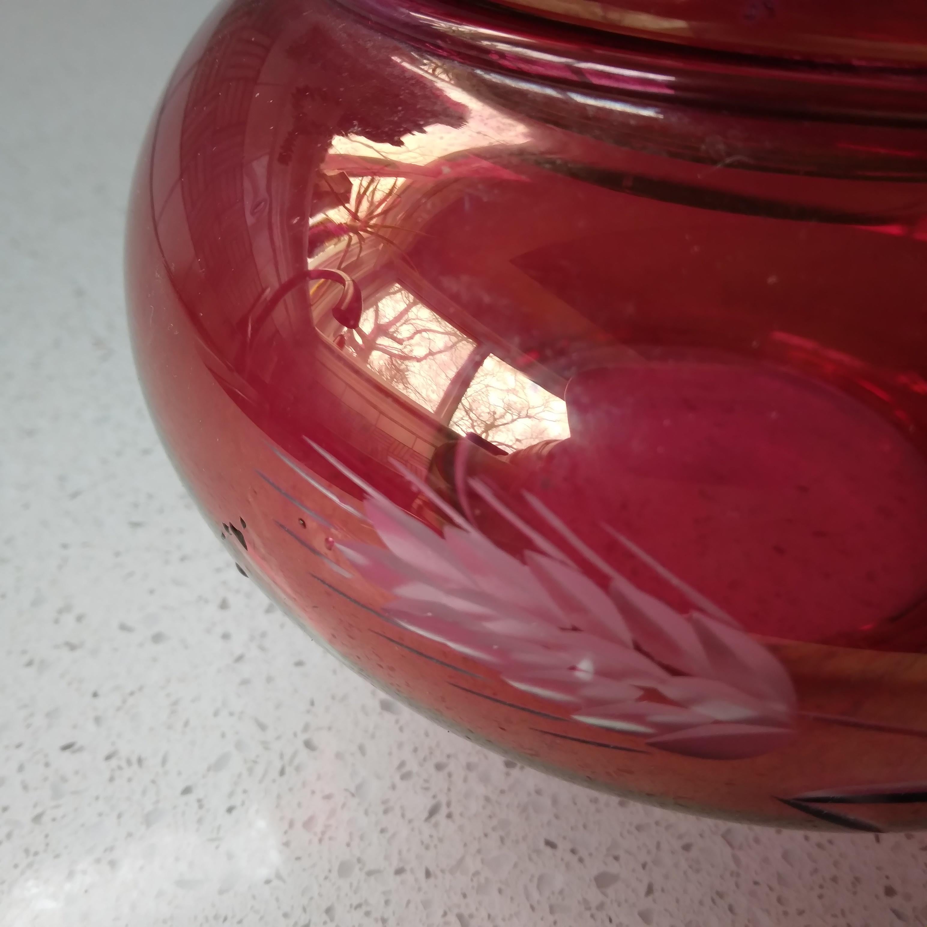 Unknown Dark Cranberry Pink Candy Dish With Lid - Wheat Design For Sale