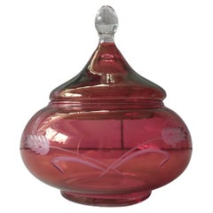 Dark Cranberry Pink Candy Dish With Lid - Wheat Design
