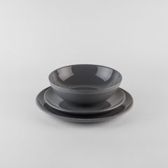 Dark crenellated plates: Soup, holder, side plate for 4 Handmade in Italy 2024