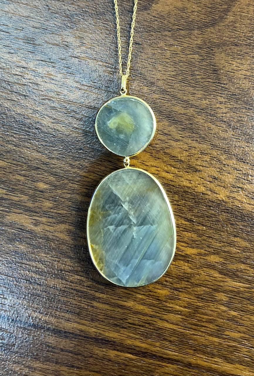 Dark Earthy Green Labradorite Diamonds Halo 14K Gold Statement Earrings For Sale 1
