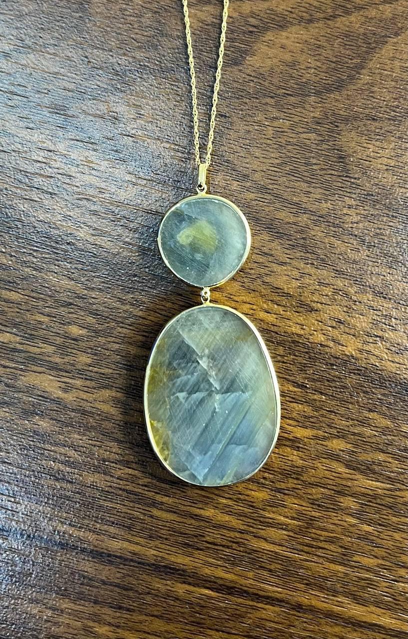 Dark Earthy Green Labradorite Diamonds Halo 14K Gold Statement Earrings For Sale 3