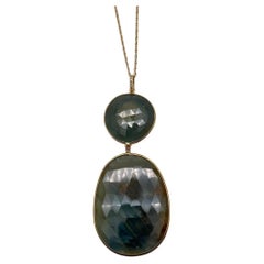 Dark Earthy Green Labradorite Diamonds Halo 14K Gold Statement Earrings