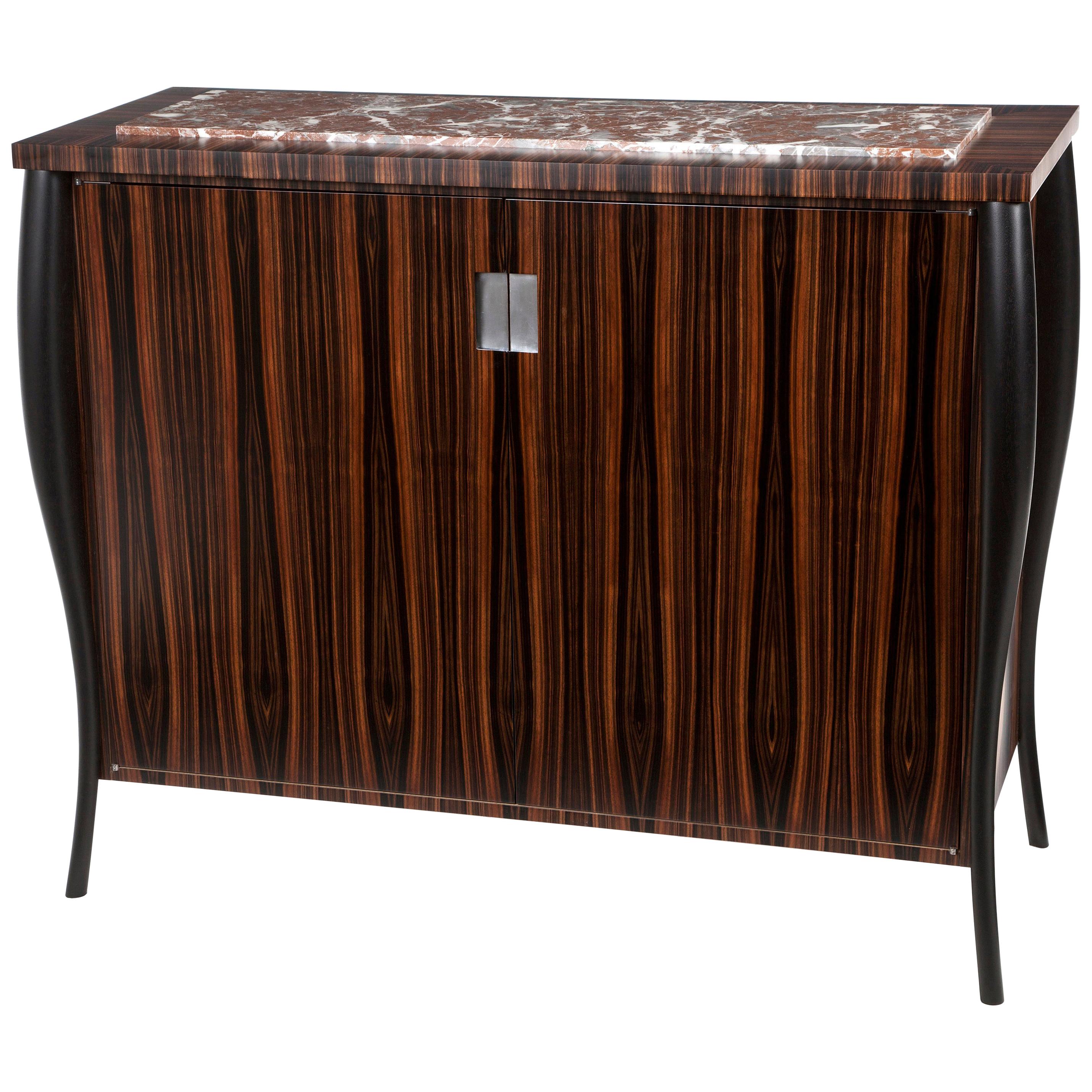 Dark Ebony Cocktail Cabinet with Stone Top For Sale