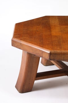 Dark Elm Octagonal Table, France 1960's