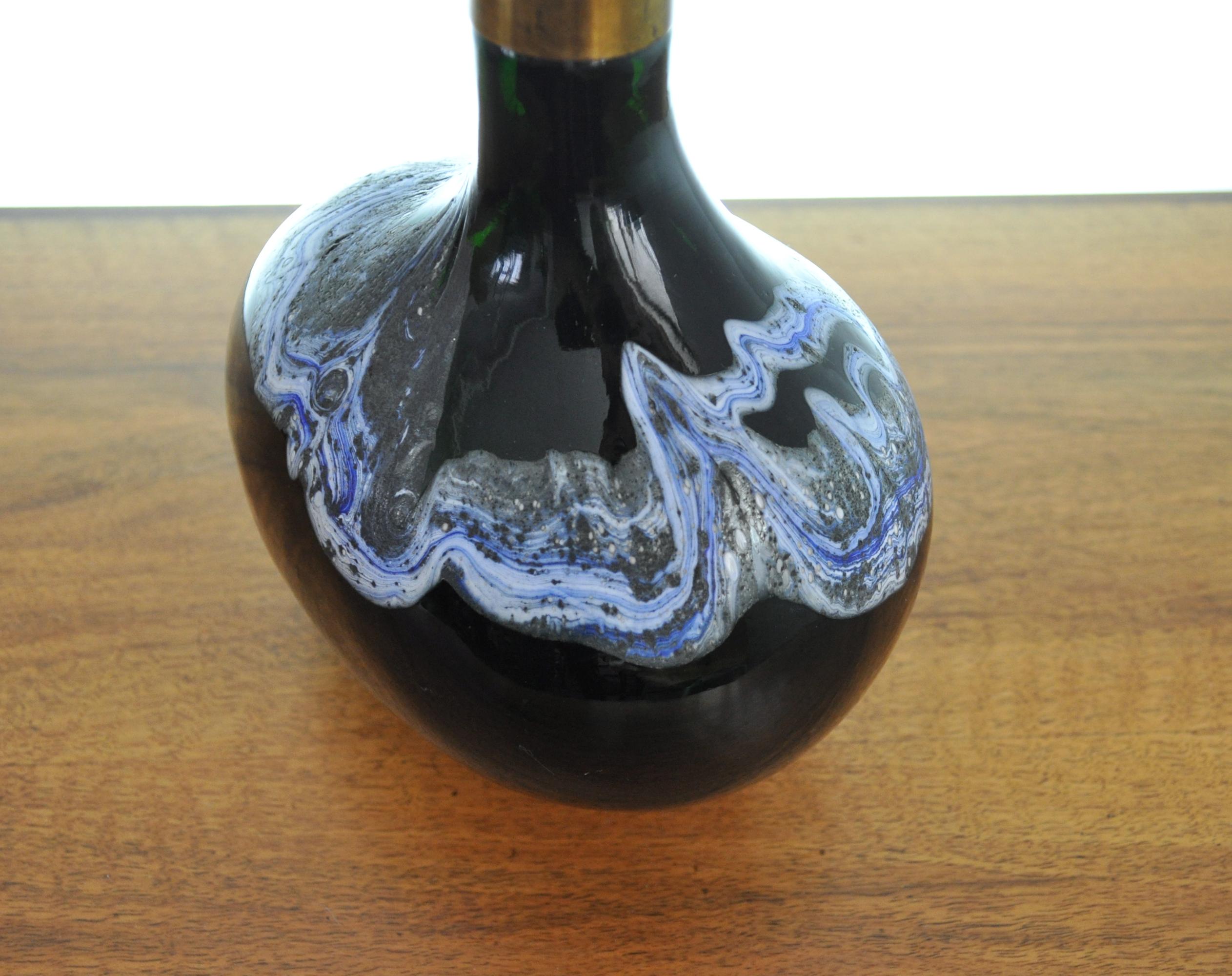Danish Dark Emerald Art Glass Lamp by Michael Bang for Holmegaard, 1970s For Sale