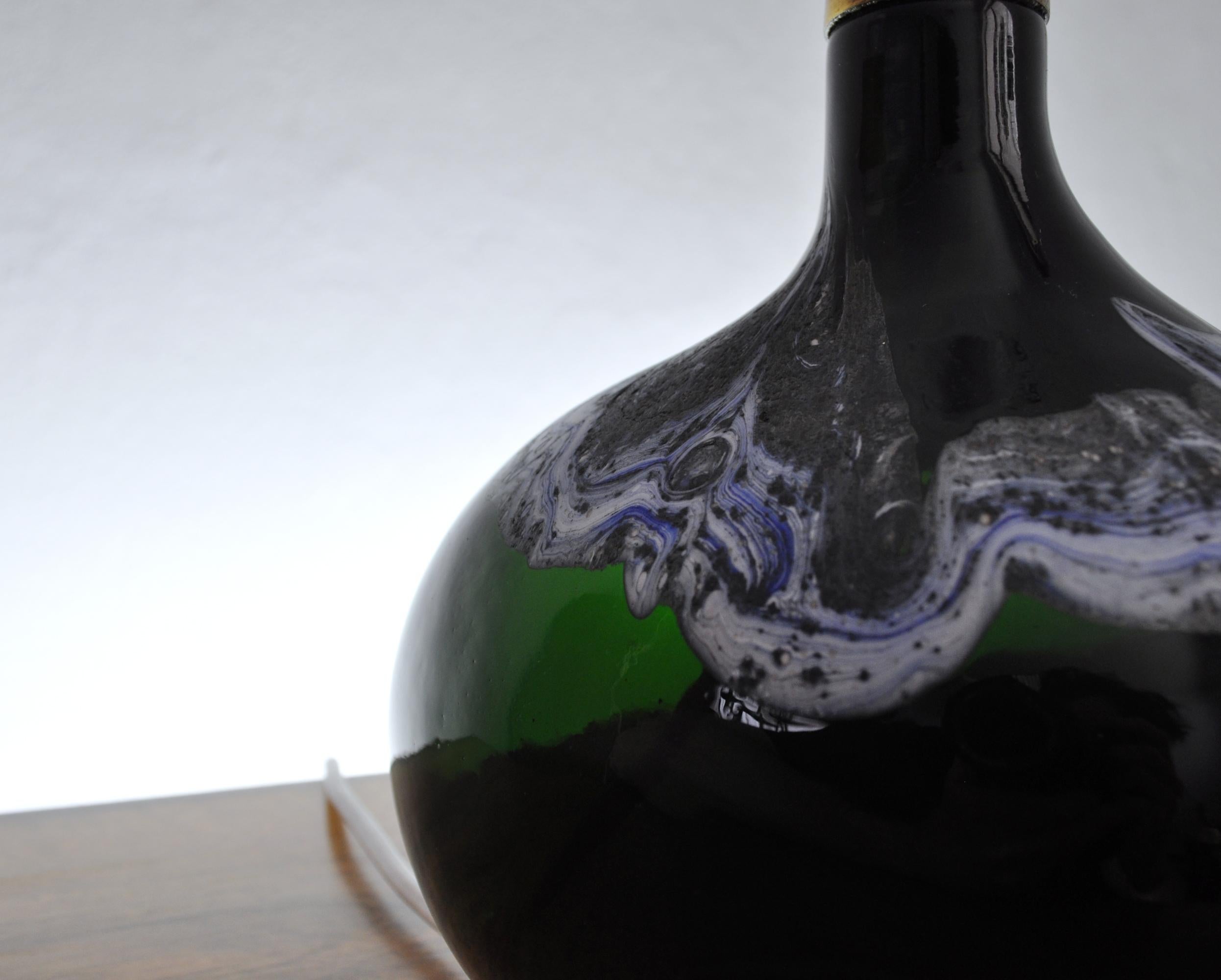 Dark Emerald Art Glass Lamp by Michael Bang for Holmegaard, 1970s In Good Condition For Sale In Vordingborg, DK