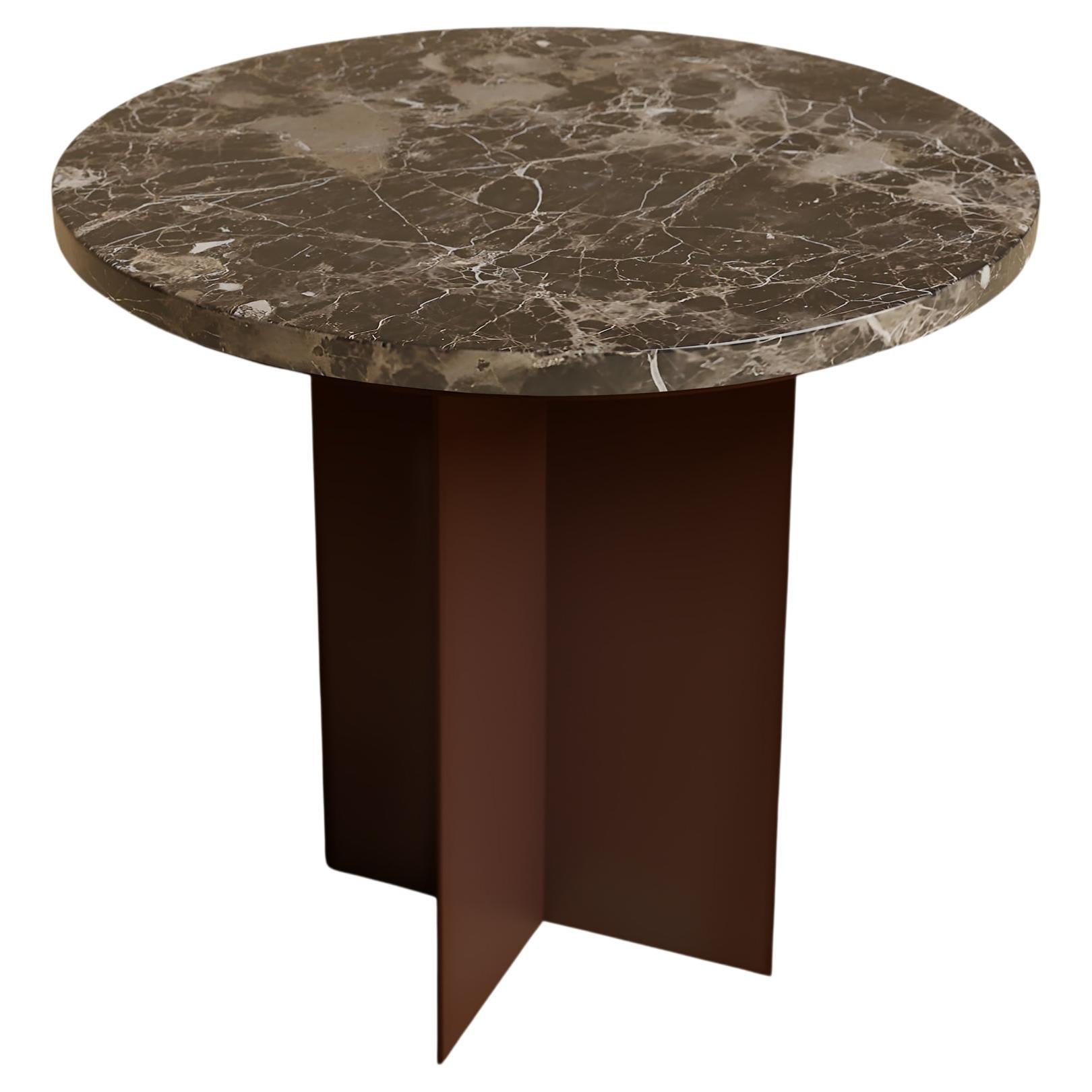 Dark Emperador Marble and Metal Side Table, Made in Italy