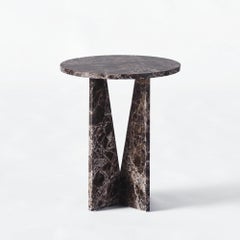 Dark Emperador Marble Side Table with V-Shaped Base, Model V