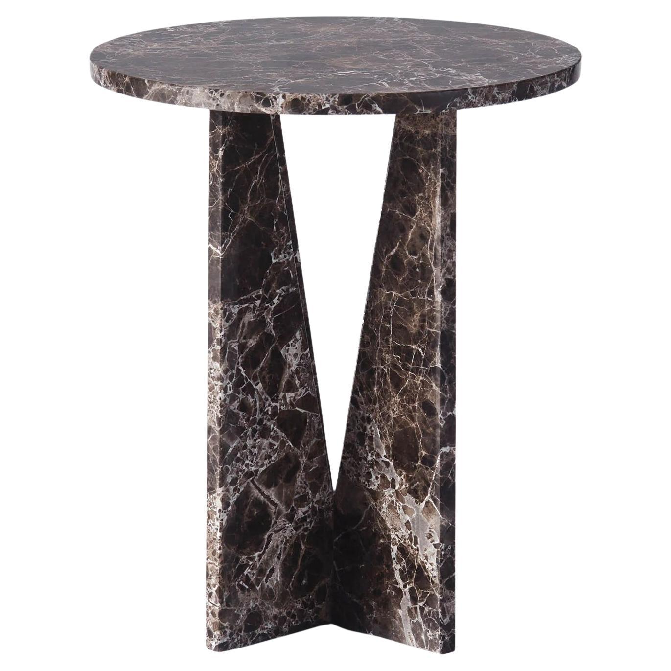 Dark Emperador Marble Side Table with V-Shaped Base, Model V