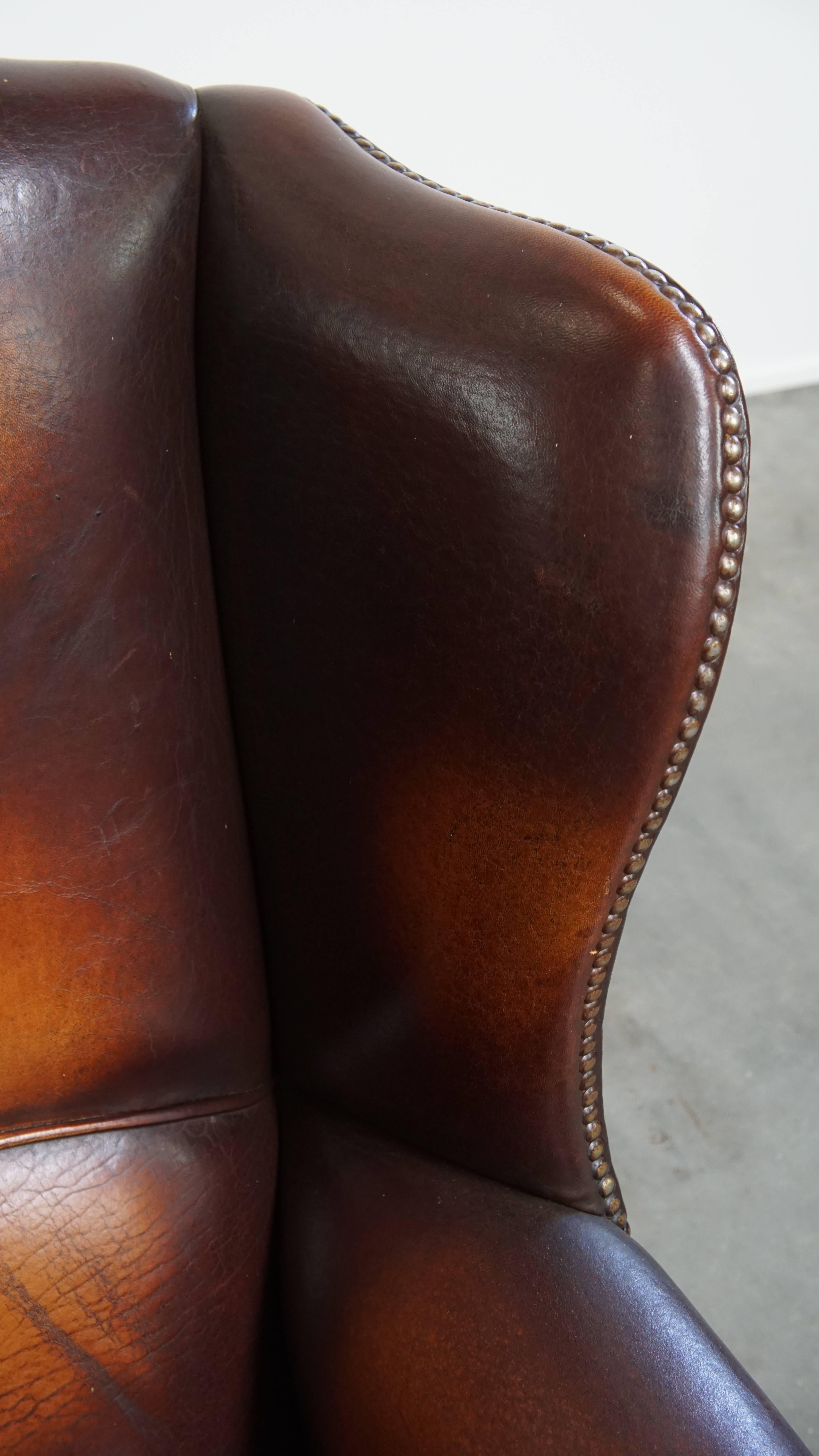 Sedia Wingback in pelle di pecora scura in stile inglese in vendita 4
