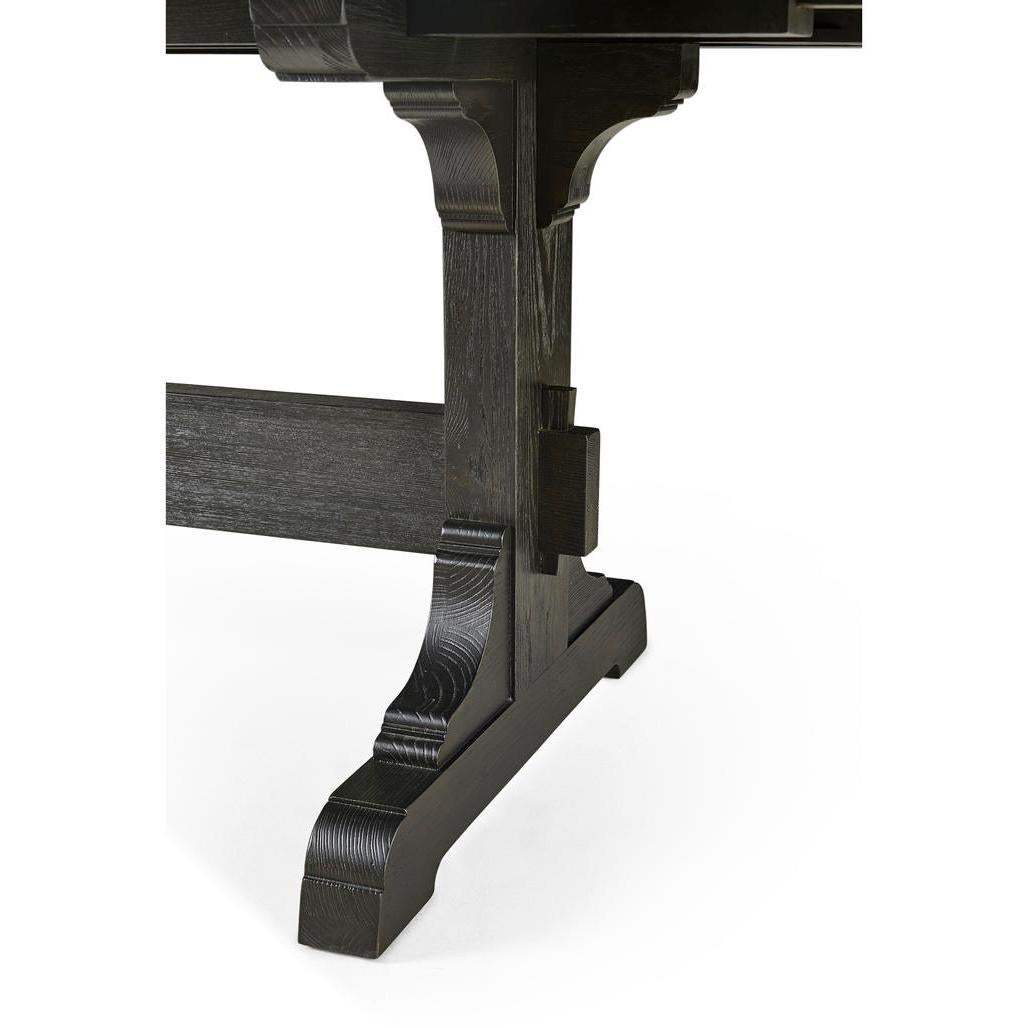 Contemporary Dark European Ash Trestle End Dining Table For Sale