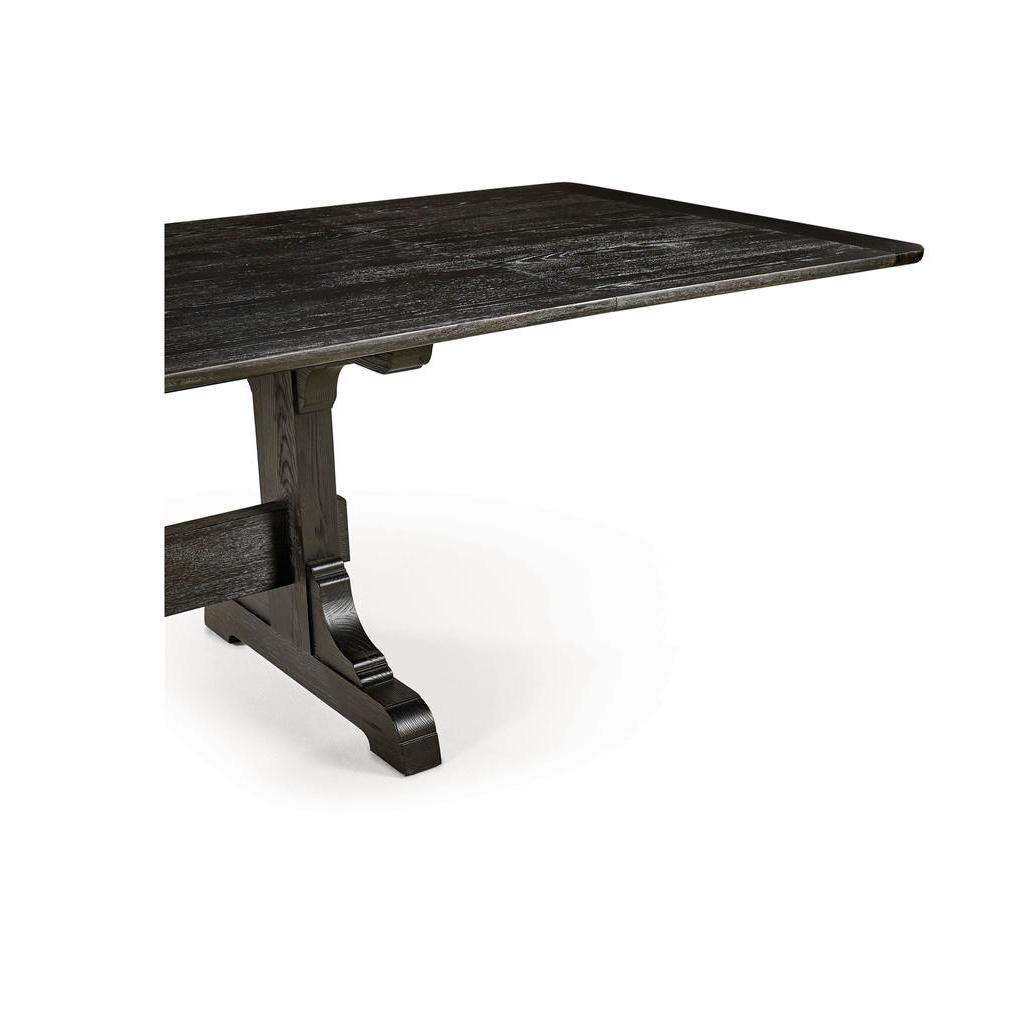 Wood Dark European Ash Trestle End Dining Table For Sale