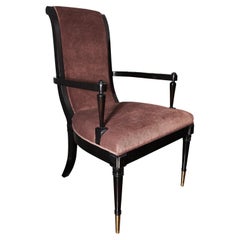 Dark Finishing Neoclassical Dining Room Chair Upholstered with Velvet Fabric