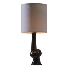 Dark Glazed Ceramic Table Lamp, France, 1960s