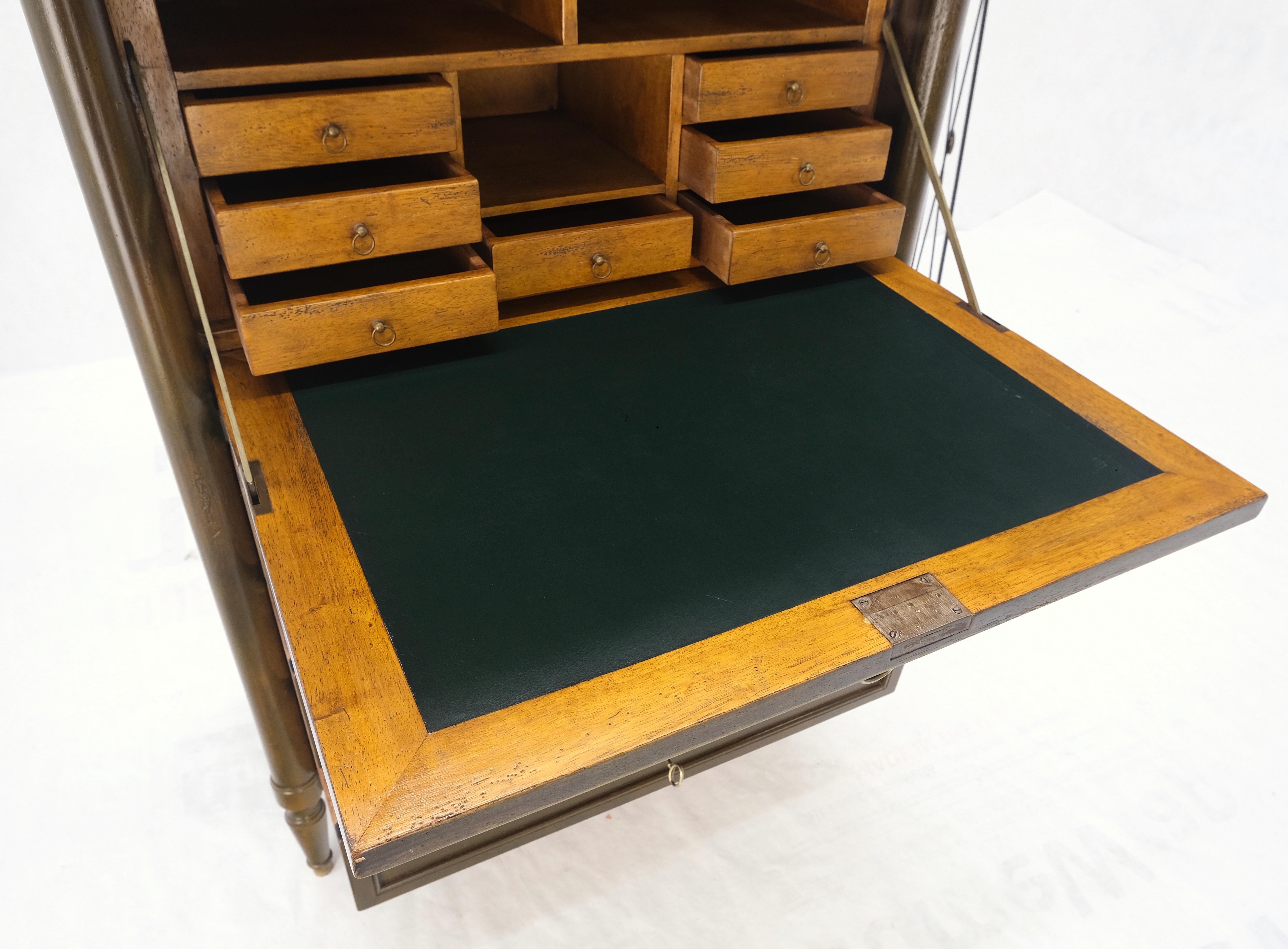 Dark Golden Olive Drop Front Secretary Desk High Chest Drawers Dresser Brass Key For Sale 8
