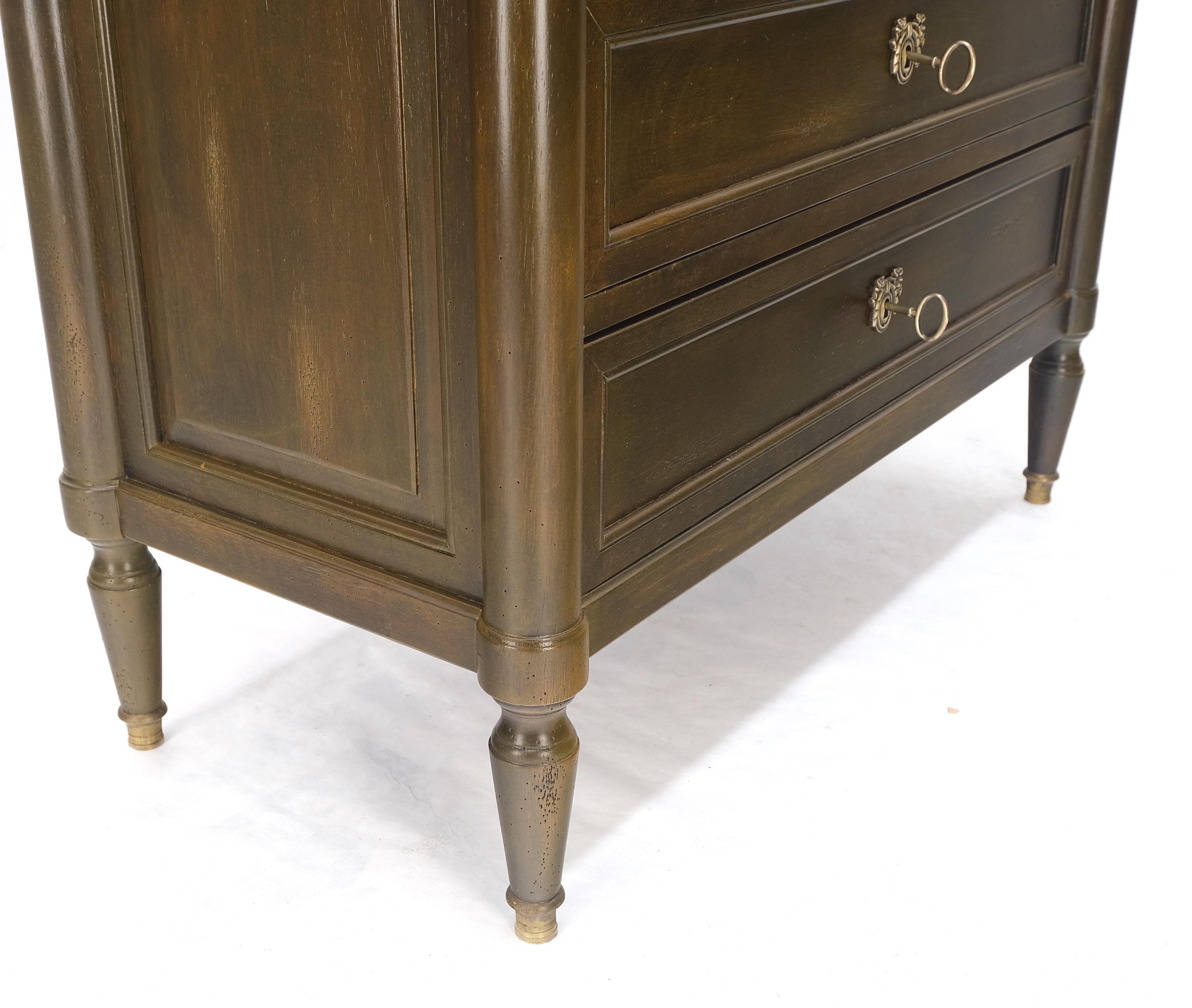 Dark Golden Olive Drop Front Secretary Desk High Chest Drawers Dresser Brass Key For Sale 1