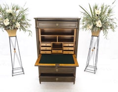 Dark Golden Olive Drop Front Secretary Desk High Chest Drawers Dresser Brass Key