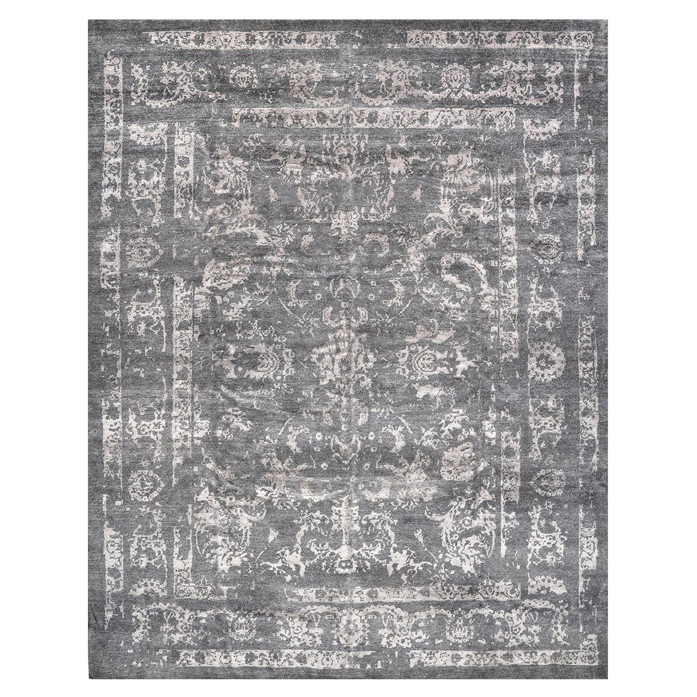 Dark Gray and White Rug For Sale