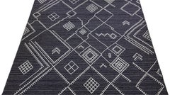 Flachgewebter Kelim-Wollteppich von Apadana''s in Dunkelgrau mit geometrischem Motiv