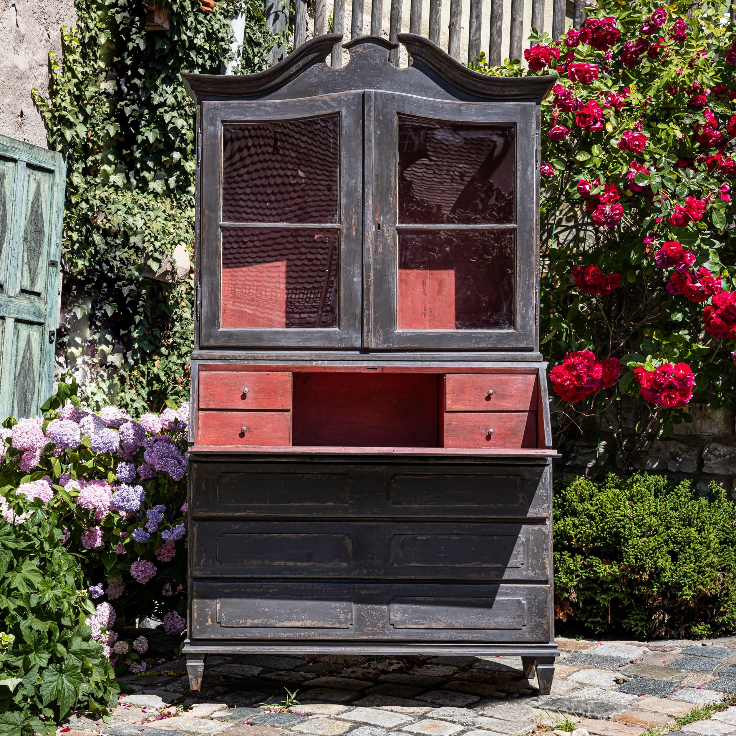 French Dark Gray Baroque Secretary, 18th Century For Sale