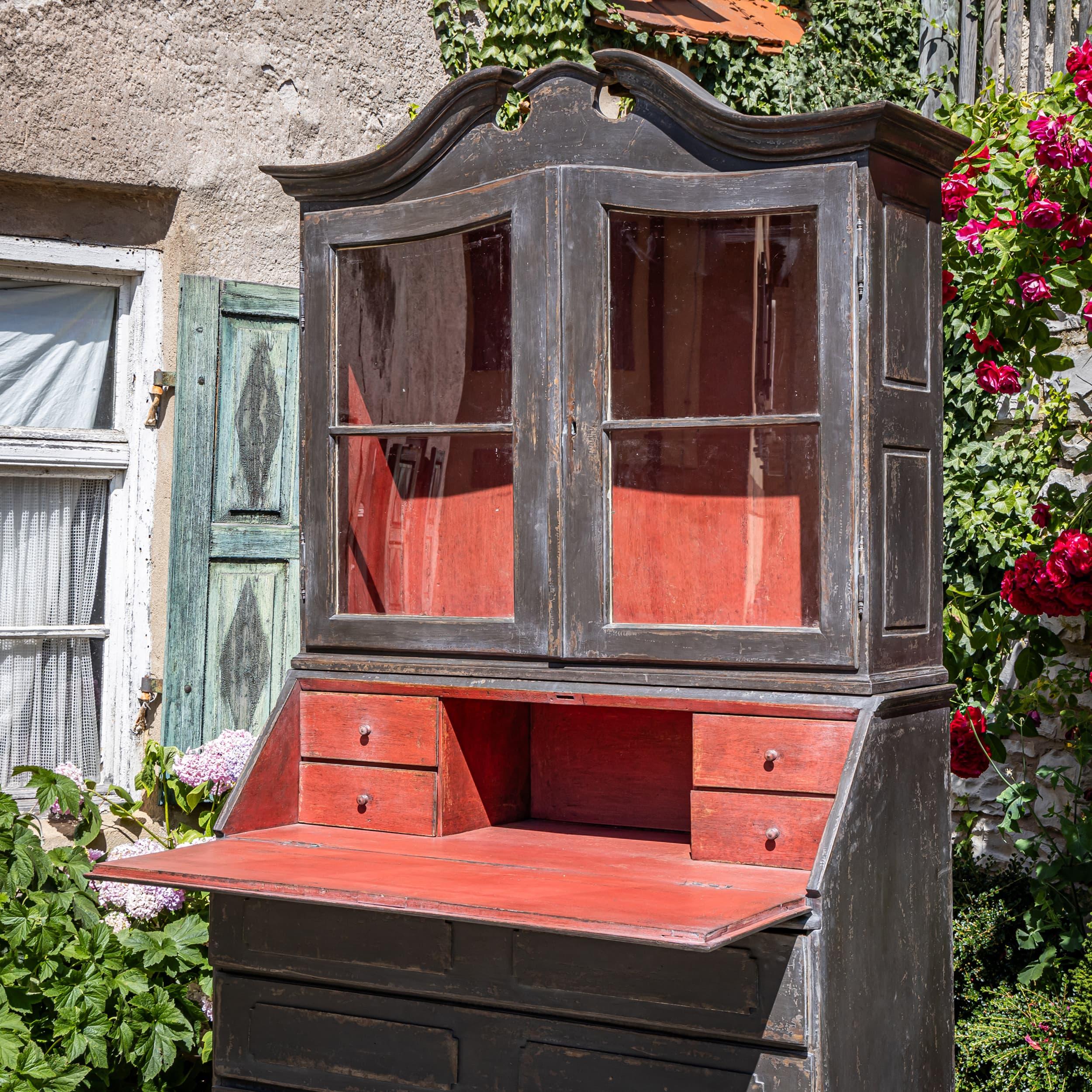 Dark Gray Baroque Secretary, 18th Century In Good Condition For Sale In Greding, DE