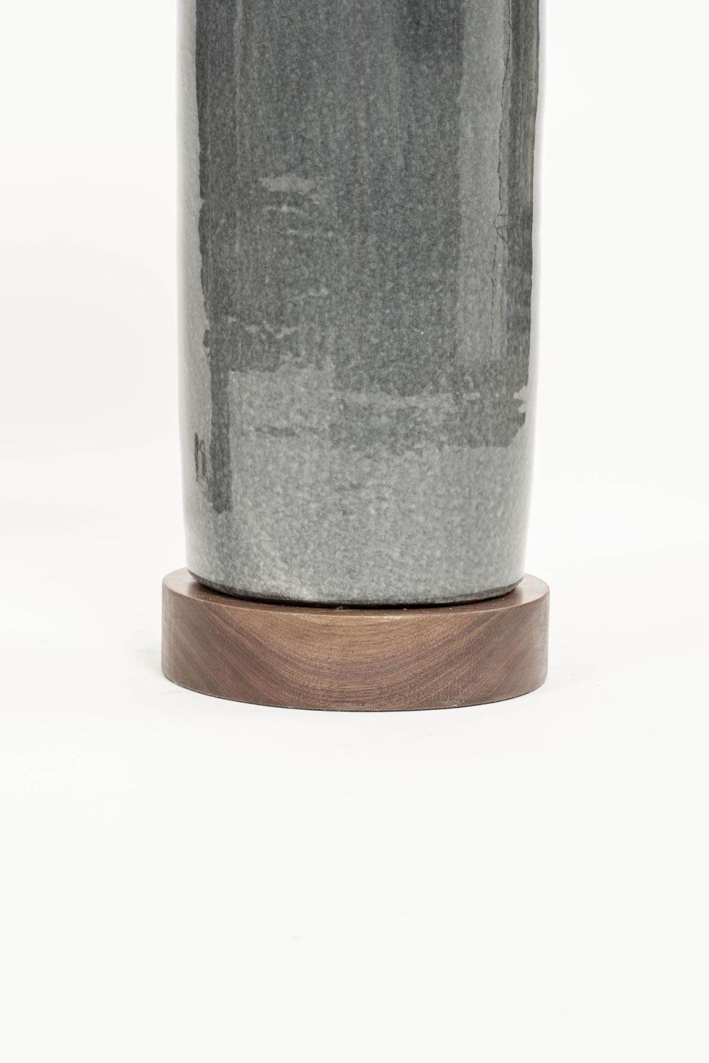 American Dark Gray Ceramic Cylinder Shape Lamp For Sale