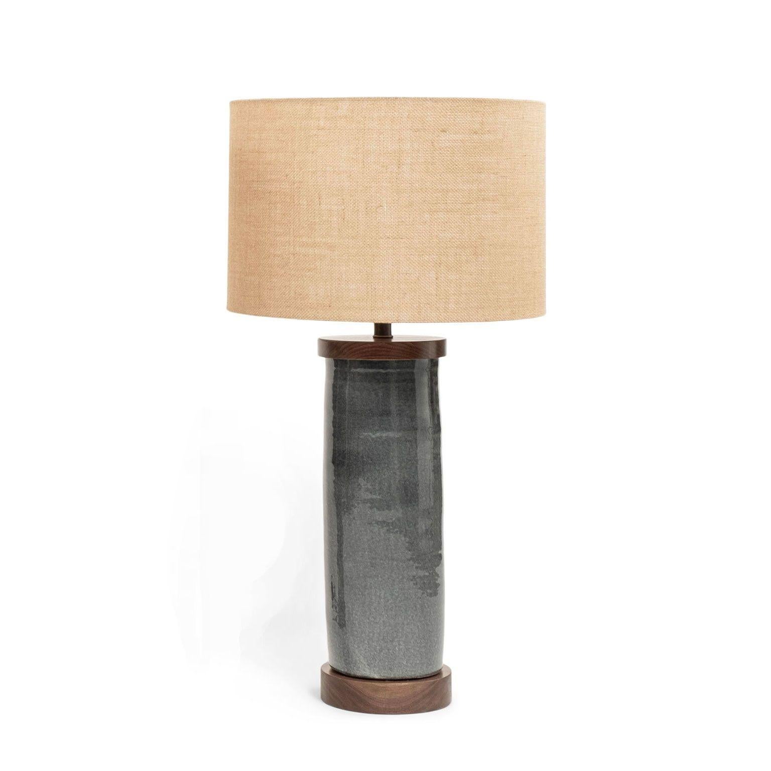 Dark Gray Ceramic Cylinder Shape Lamp In Good Condition For Sale In Houston, TX