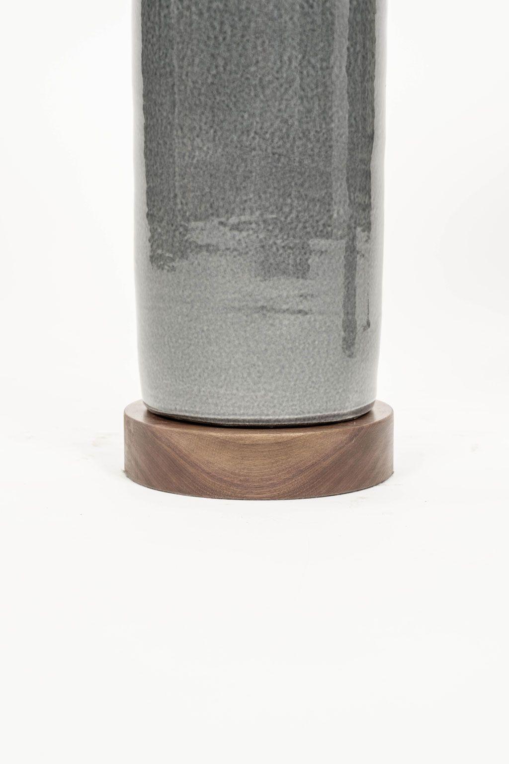 Metal Dark Gray Ceramic Cylinder Shape Lamp For Sale