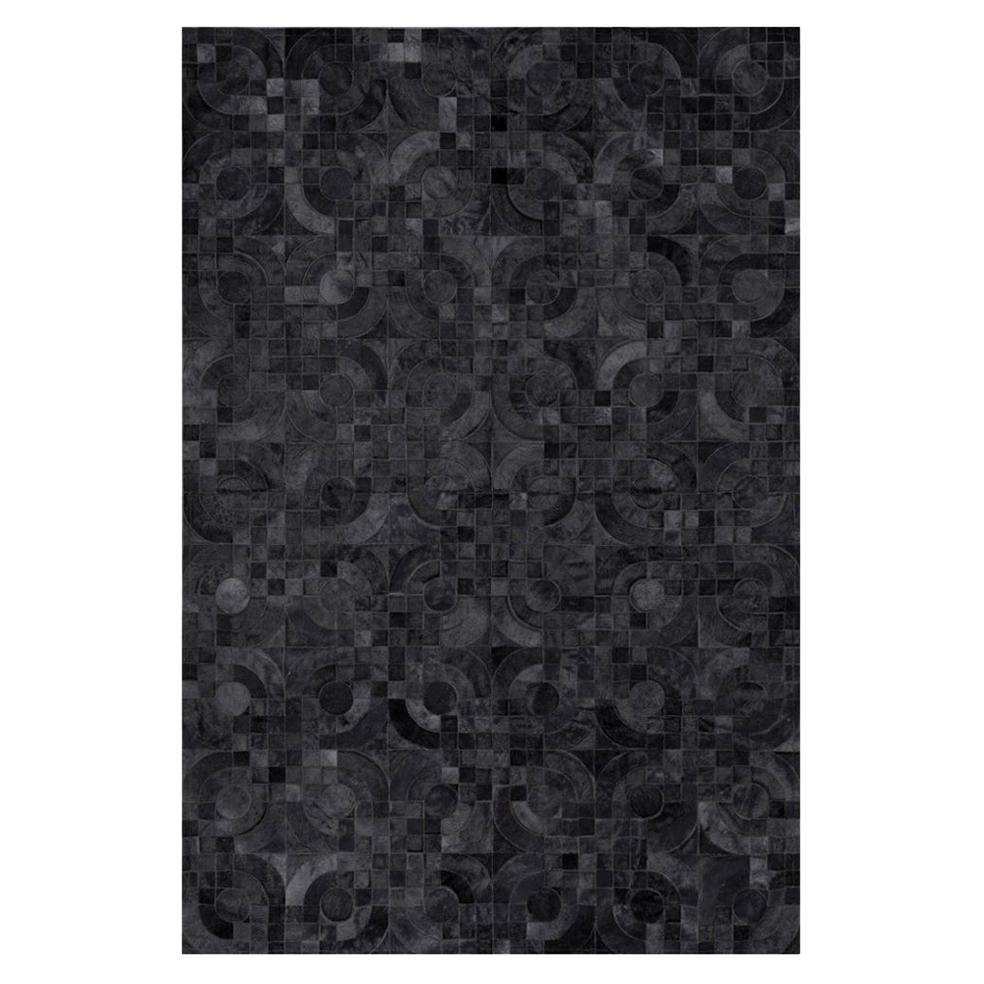 Dark Gray Customizable 1970s Inspired Optico Cowhide Area Floor Rug Large