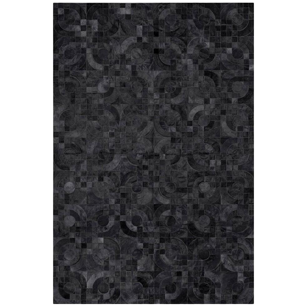 Dark Gray Customizable 1970s Inspired Optico Cowhide Area Floor Rug X-Large