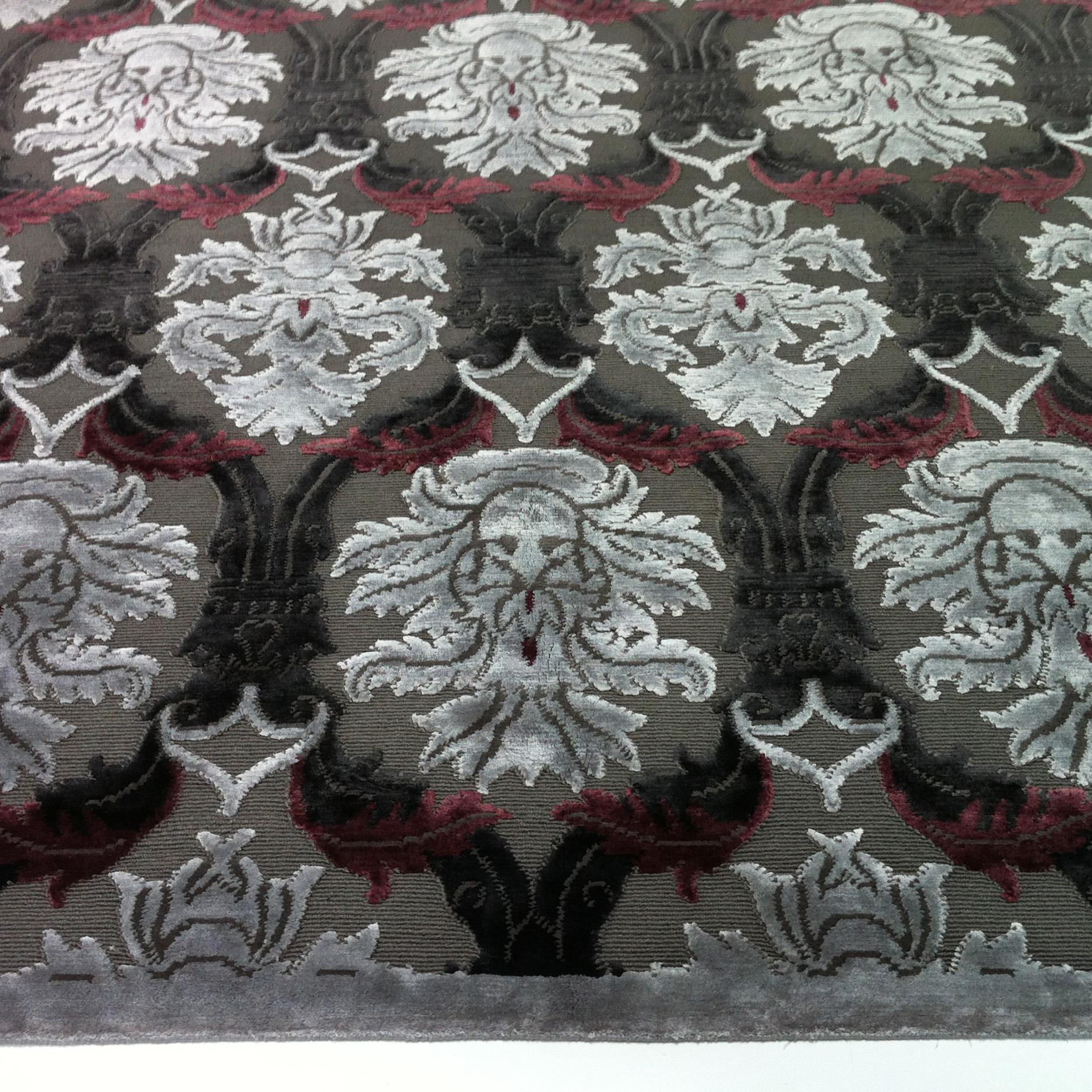 Indian Dark Gray Damask-Look Area Rug For Sale