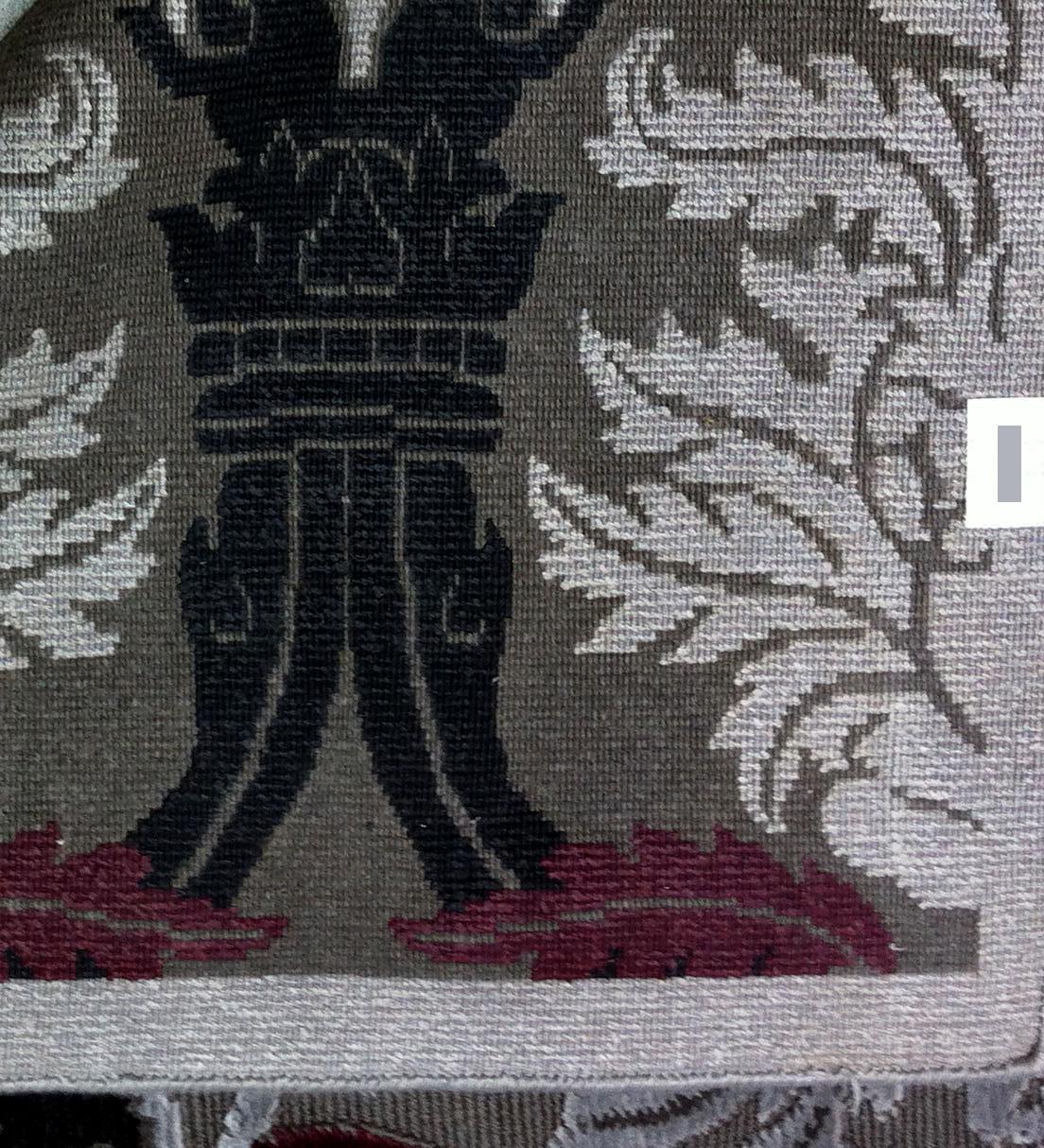 Contemporary Dark Gray Damask-Look Area Rug For Sale