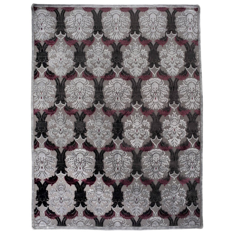 Dark Gray DamaskLook Area Rug For Sale at 1stDibs gray damask rug
