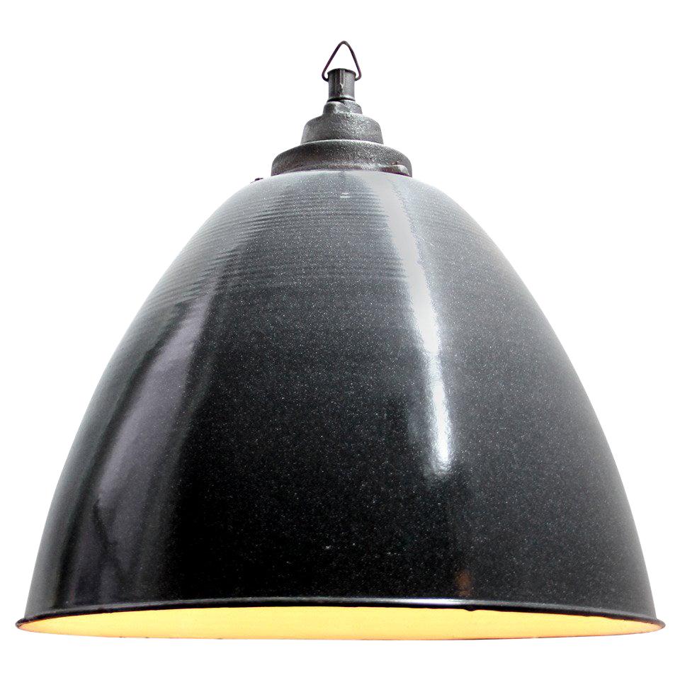 Dark Gray Enamel Vintage Industrial Cast Iron Pendant Light