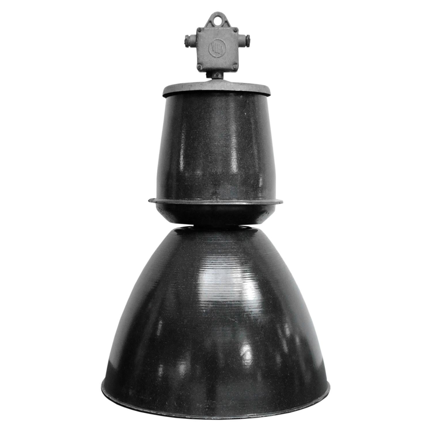 Dark Gray Enamel Vintage Industrial Pendant Light For Sale