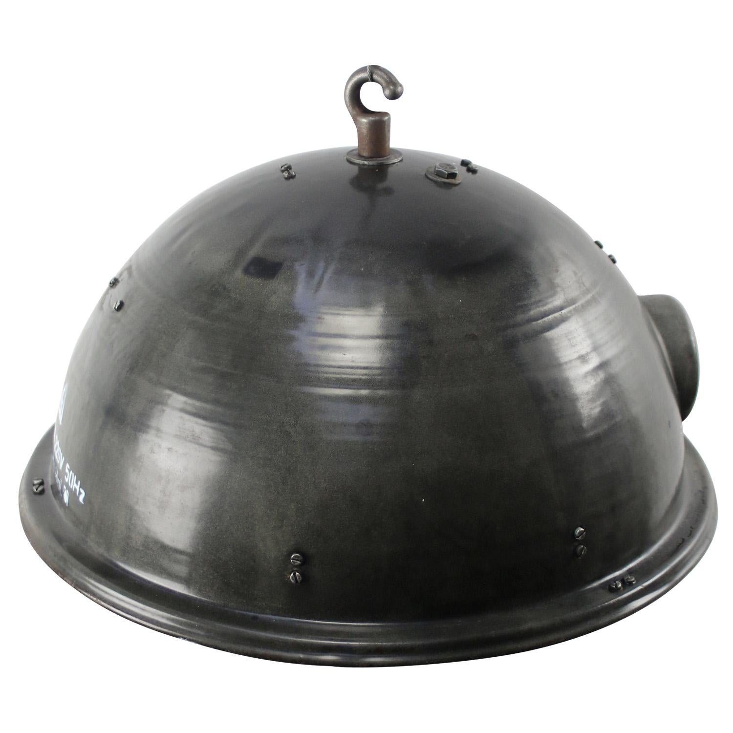 Factory pendant. Black / Dark gray enamel white interior. Cast iron hook.

Weight: 5.50 kg / 12.1 lb

Priced per individual item. All lamps have been made suitable by international standards for incandescent light bulbs, energy-efficient and LED