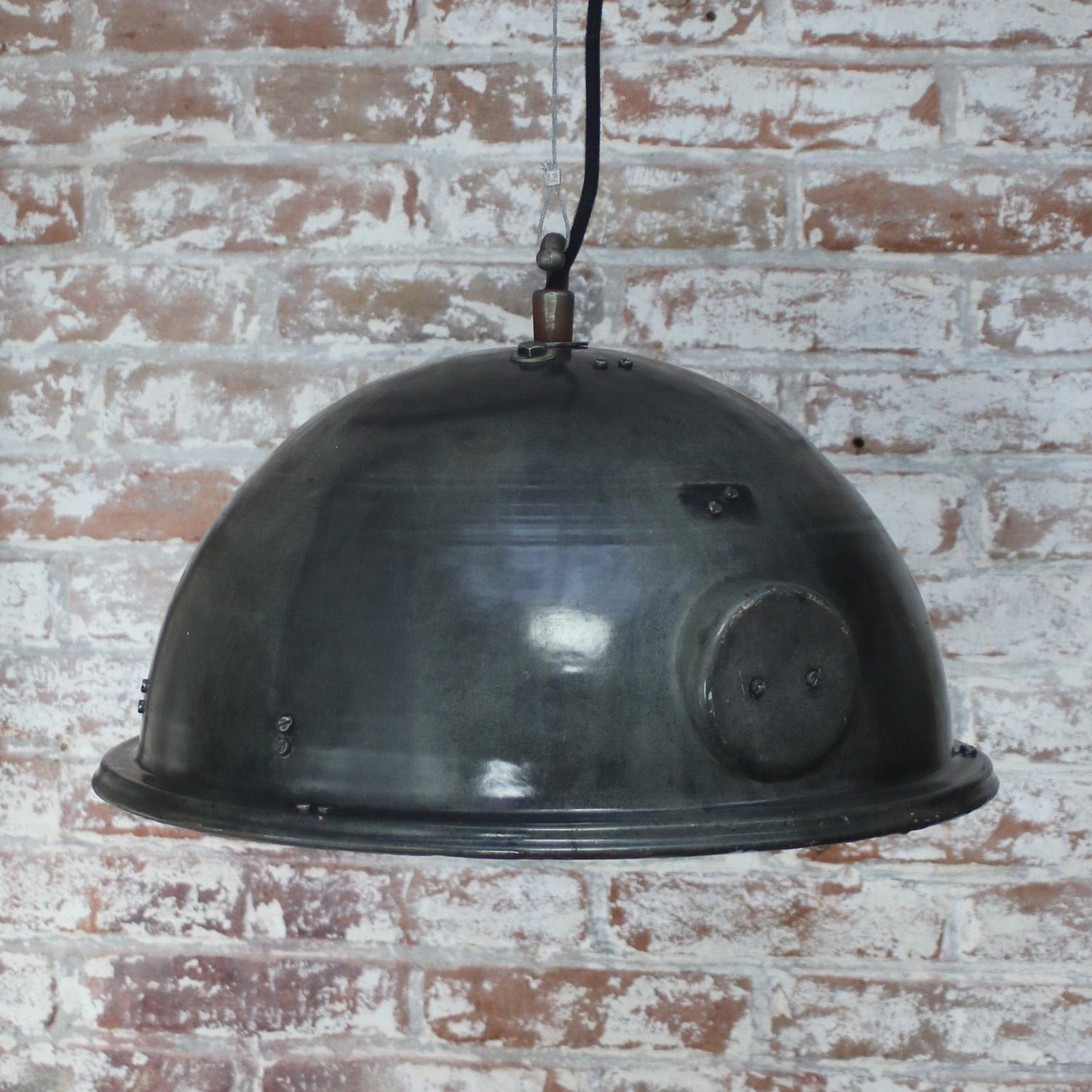 Dark Gray Enamel Vintage Industrial Pendant Lights In Good Condition For Sale In Amsterdam, NL