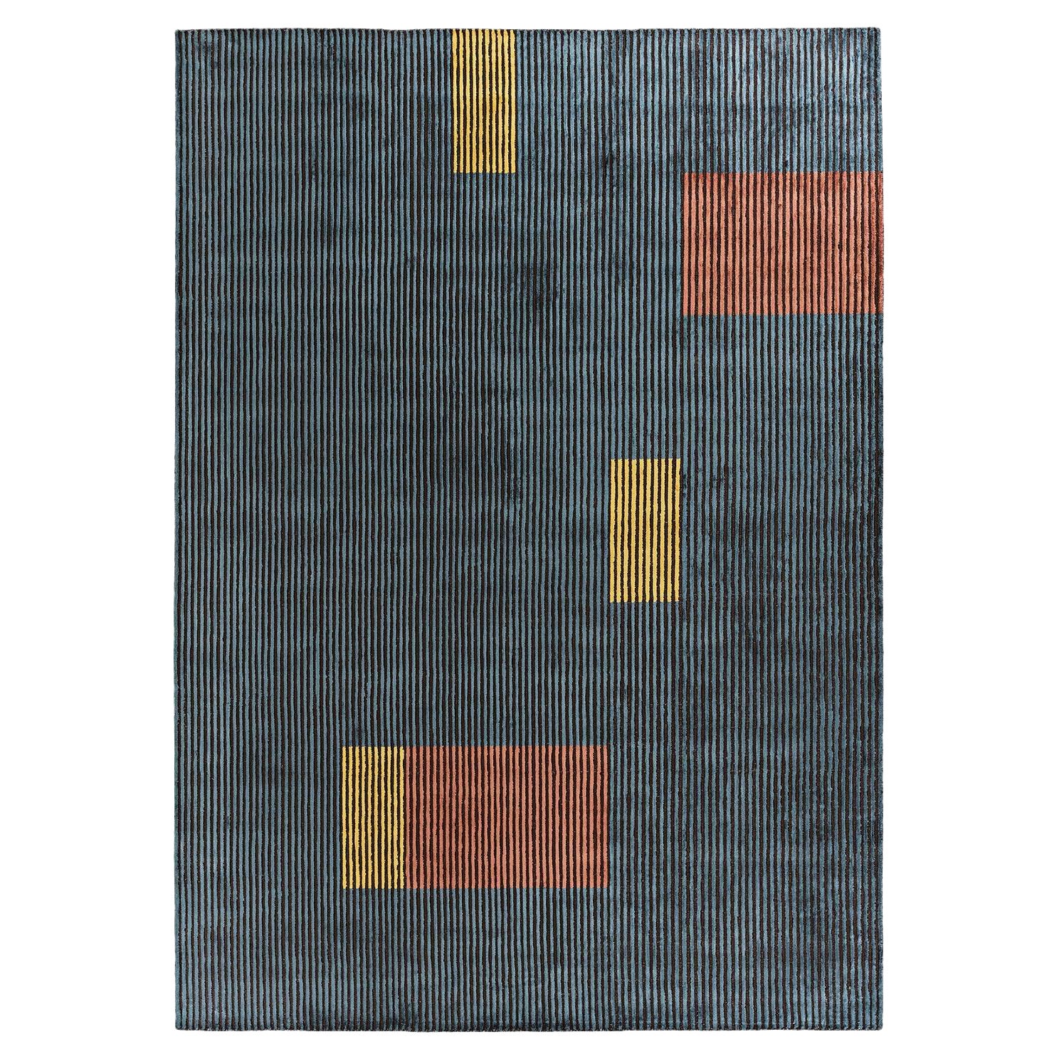 Alfombra rectangular gris oscuro L2 Lines 240 en viscosa tejida a mano by Mohebban