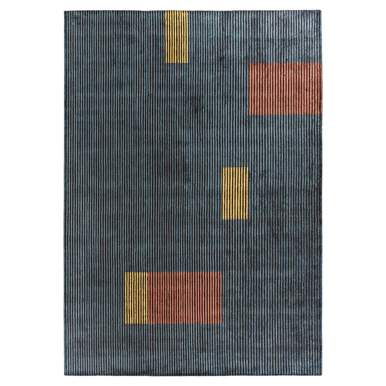 Alfombra rectangular gris oscuro L2 Lines 300 en viscosa tejida a mano by Mohebban
