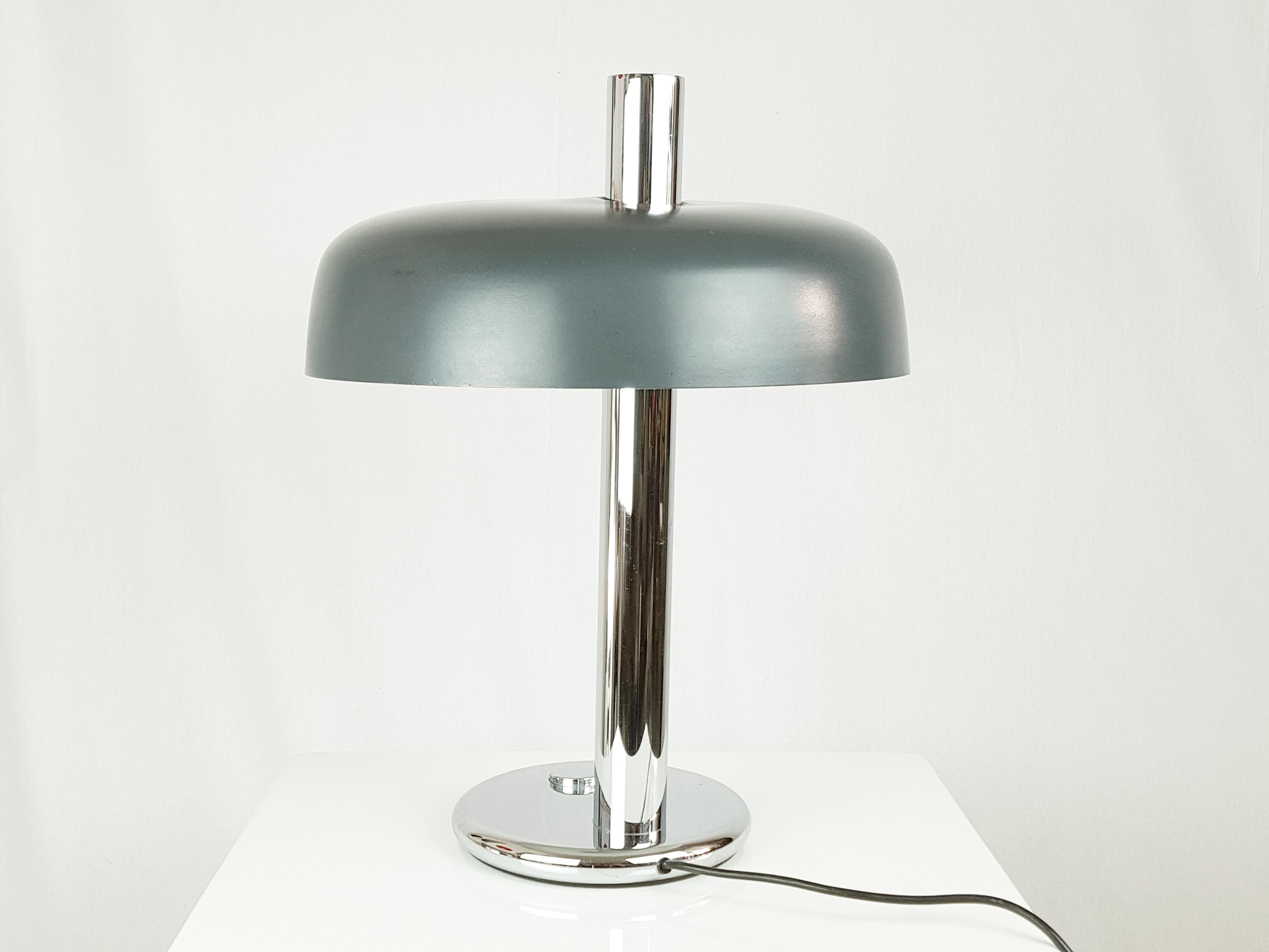 Dark Gray/Navy Blue Aluminum & Chromed Metal 1960s Table Lamp by Egon Hillebrand 4