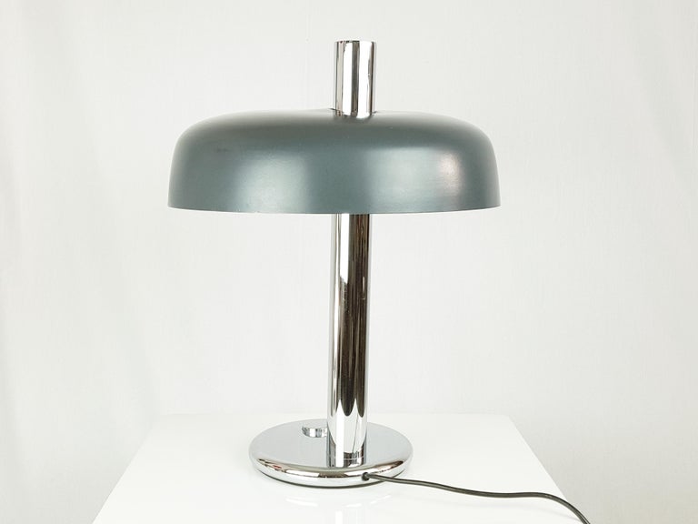 Dark Gray Navy Blue Aluminum And Chromed Metal 1960s Table Lamp By Egon Hillebrand For Sale At 1stdibs
