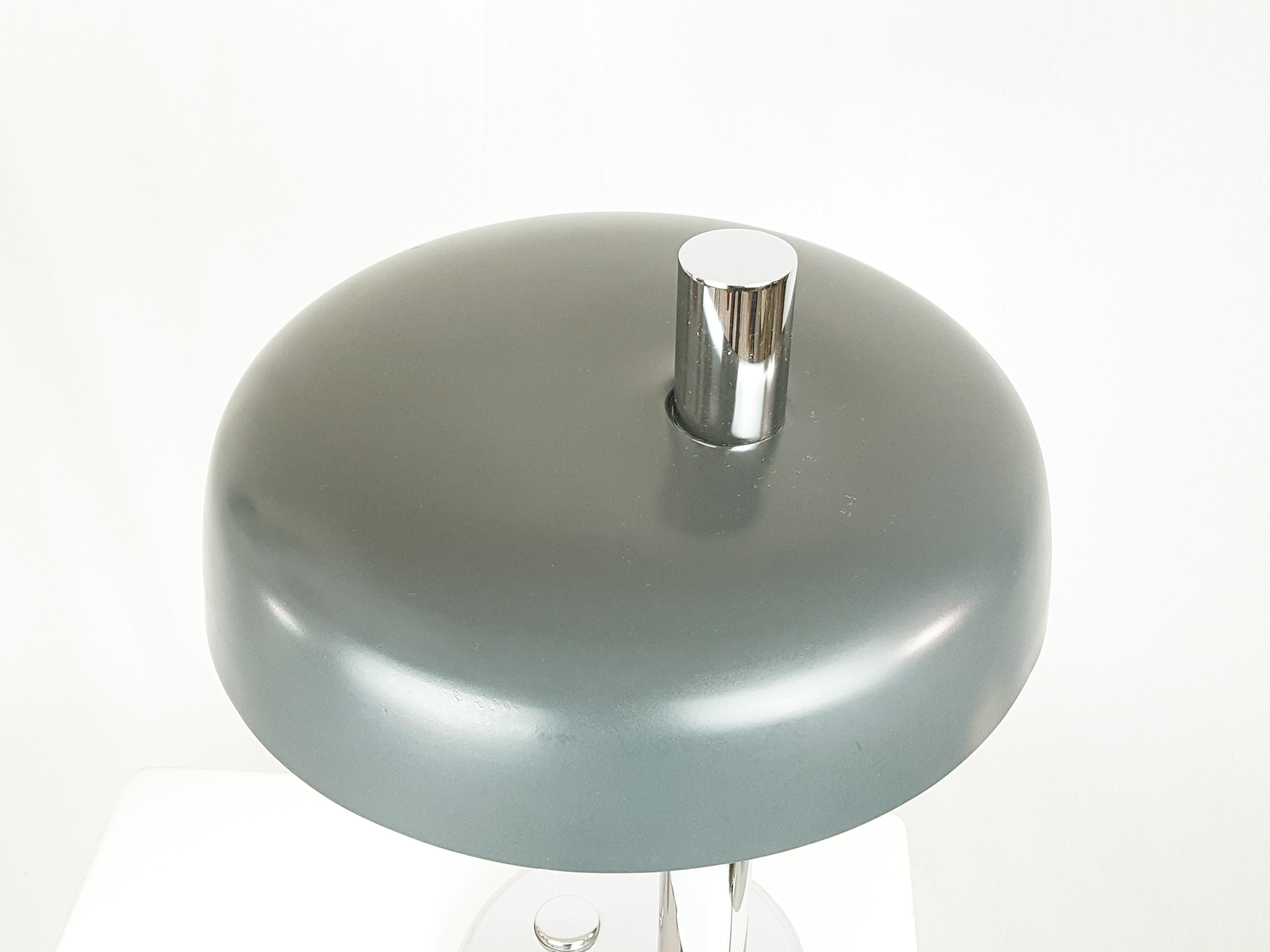 Space Age Dark Gray/Navy Blue Aluminum & Chromed Metal 1960s Table Lamp by Egon Hillebrand