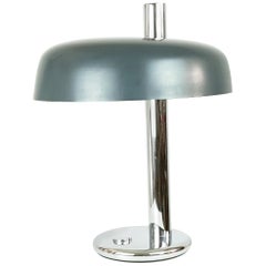 Dark Gray/Navy Blue Aluminum & Chromed Metal 1960s Table Lamp by Egon Hillebrand