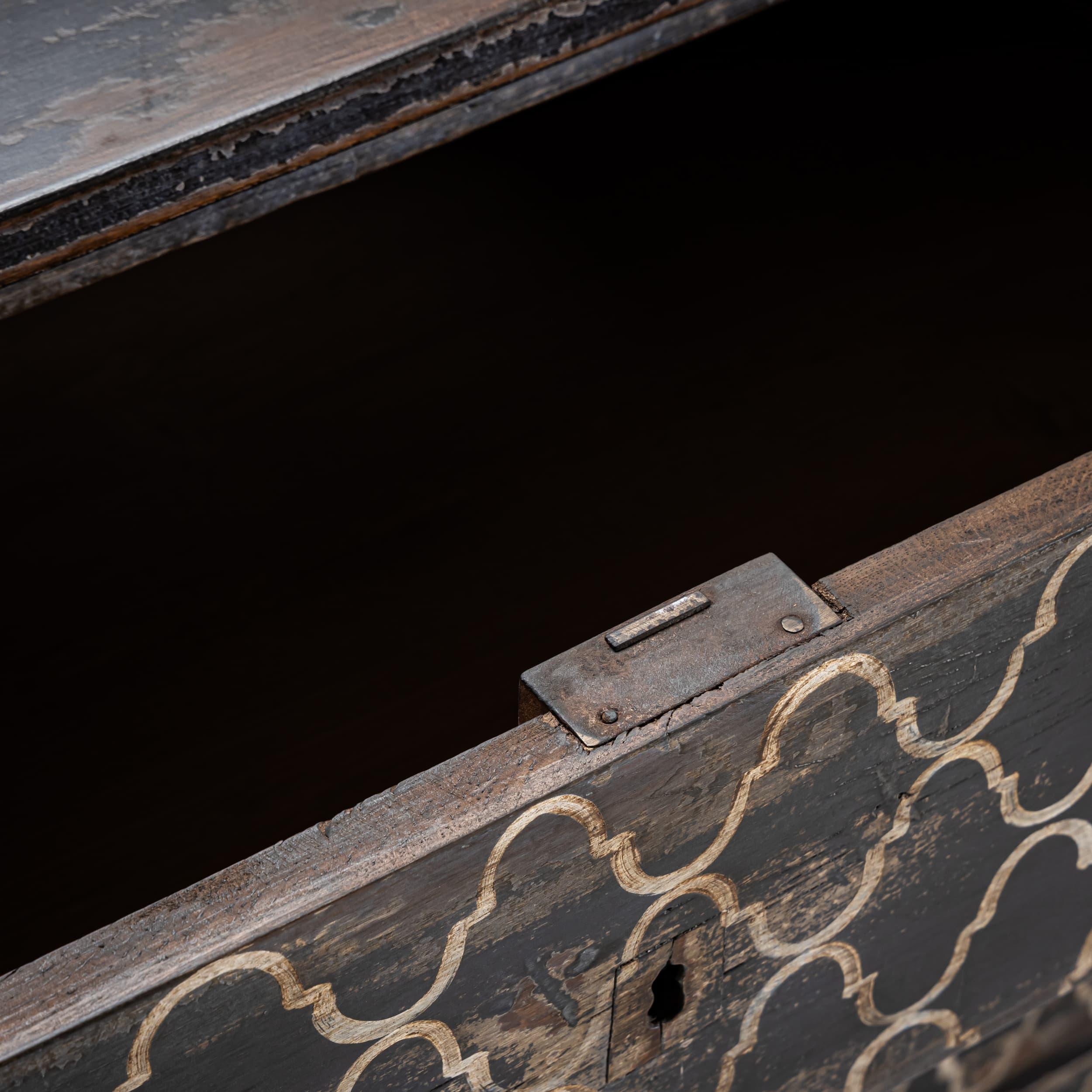 Hand-Painted Dark Gray Painted Biedermeier Chest of Drawers, 19th Century For Sale