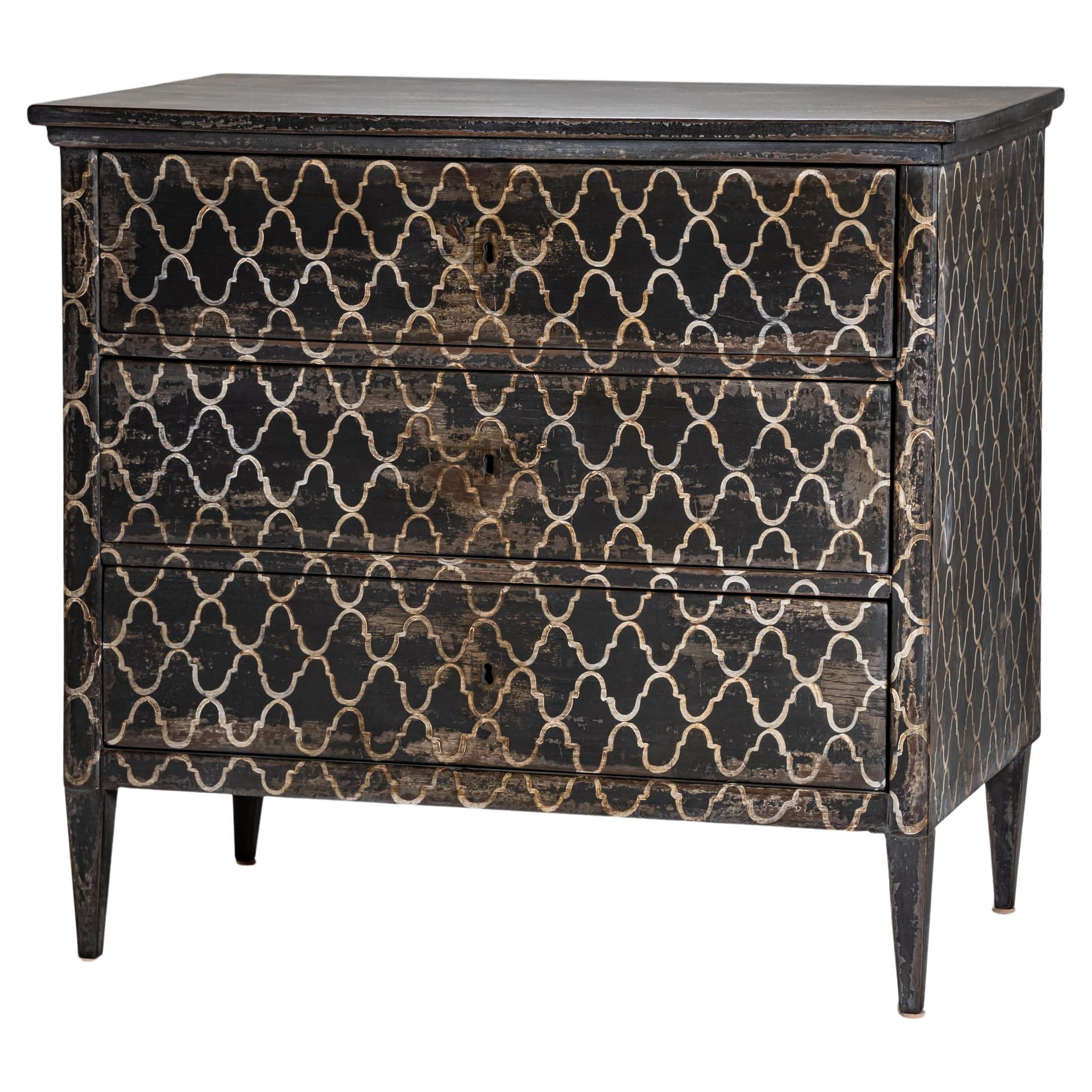 Dark Gray Painted Biedermeier Chest of Drawers, 19th Century
