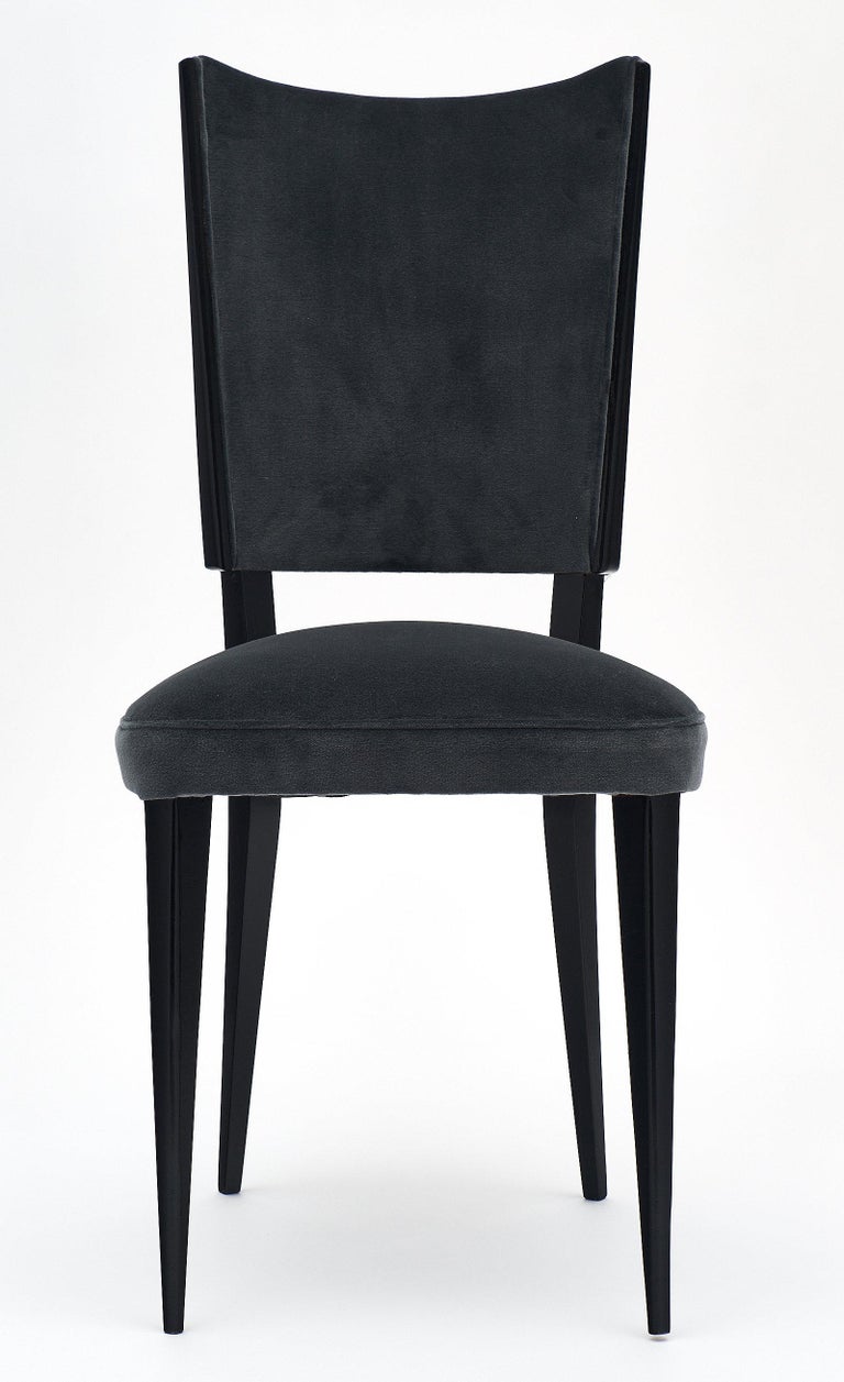 Dark Gray Velvet Midcentury Dining Chairs at 1stDibs